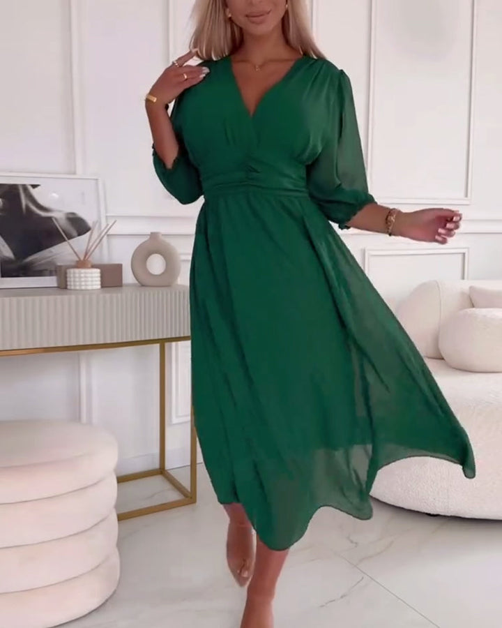 Emmaline | V-Neck Solid Color Waist Dress