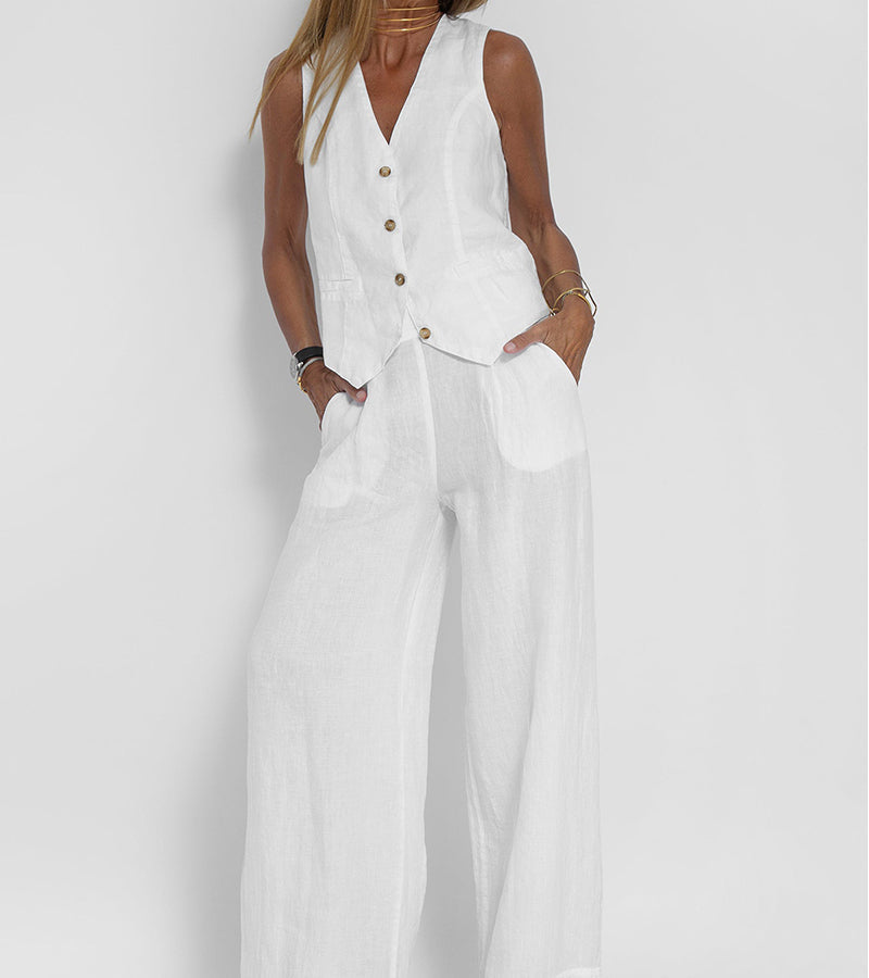 Cristina | Buttoned Vest and Wide-Leg Pants Set