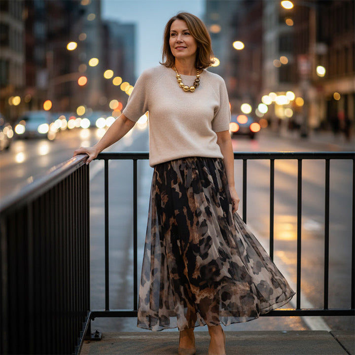 Precious | Leopard Flowy Skirt and Sweater Set