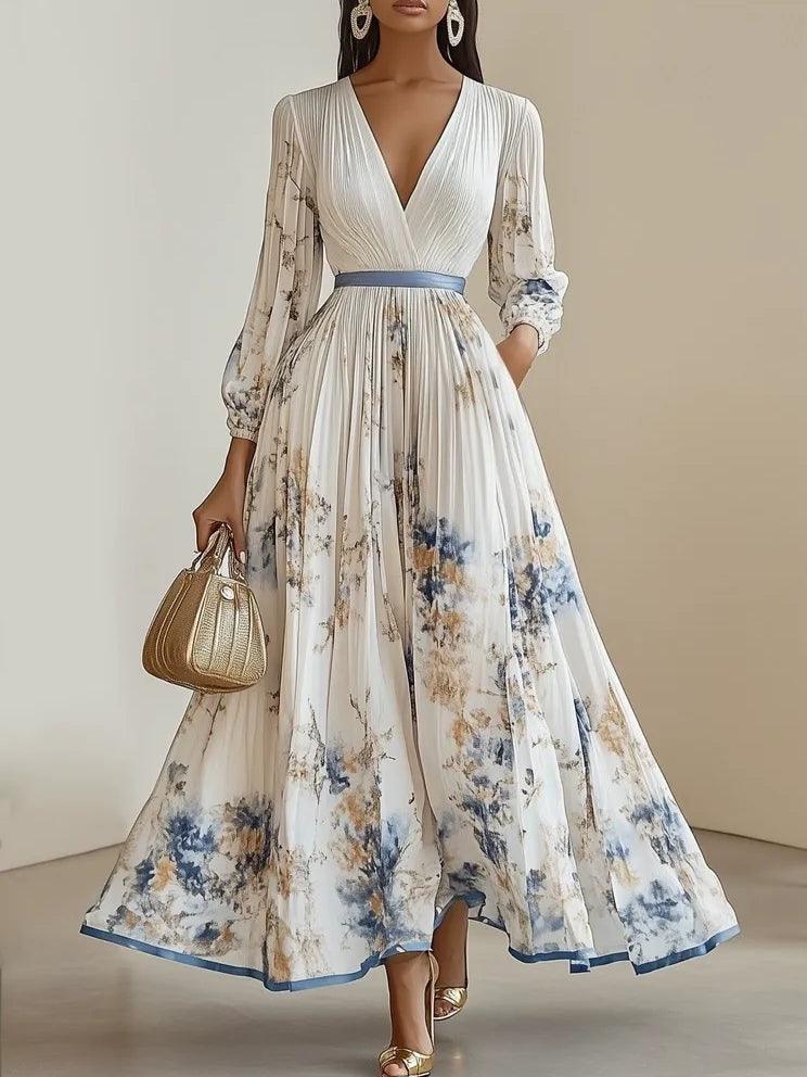 Lenya | White Floral Chiffon Balloon Sleeve Maxi Dress