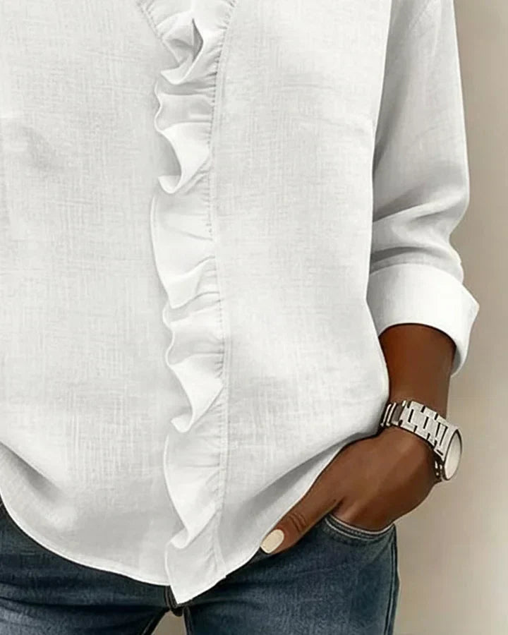 Janel | Blouse with Ruffles, V-Neck and Long Sleeves