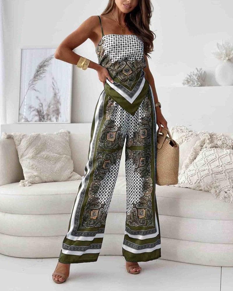 Carolanne | Vacation Ready Stylish Lace-Up Vest & Pants Two-Piece Set Dress