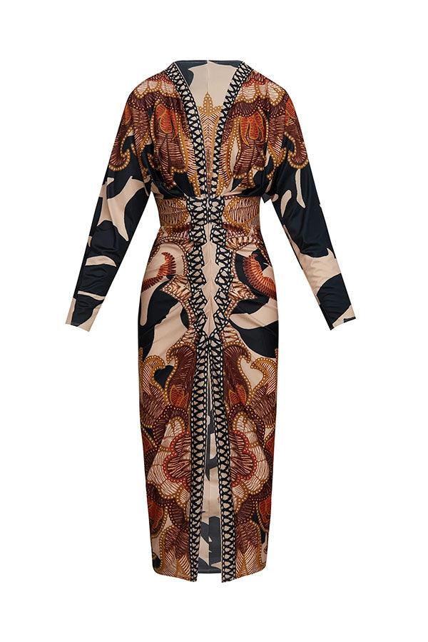 Elaina | Sun Escape Unique Print Dolman Midi Dress