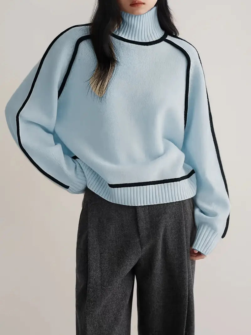 Amy – Contrast Piped Turtleneck Sweater
