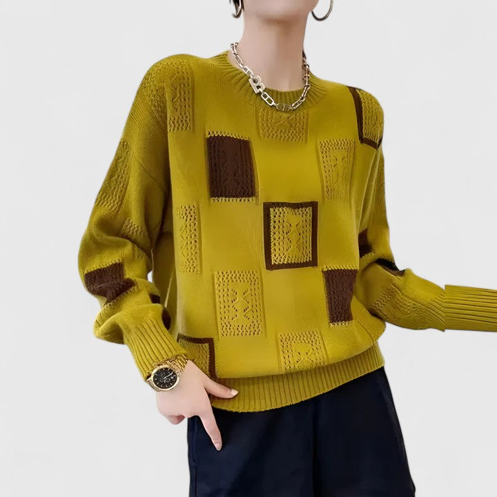 Marjorie – Openwork Patchwork Knit Sweater