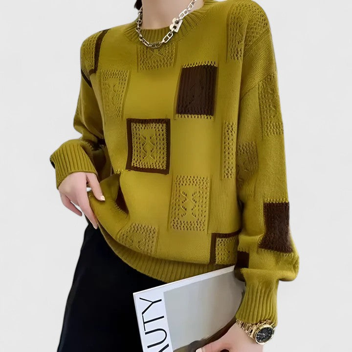 Marjorie – Openwork Patchwork Knit Sweater