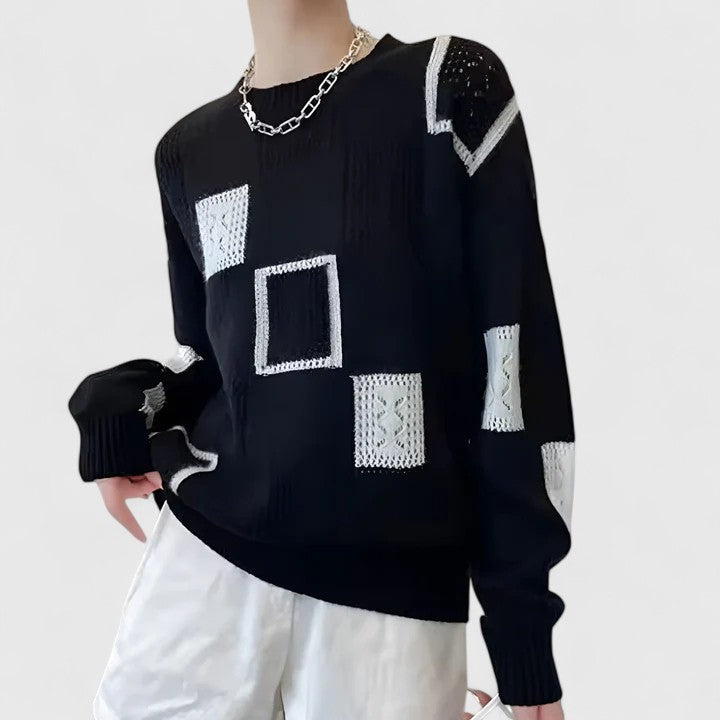 Marjorie – Openwork Patchwork Knit Sweater