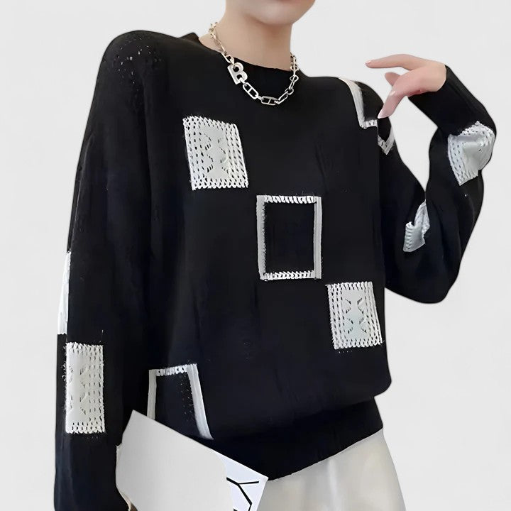 Marjorie – Openwork Patchwork Knit Sweater