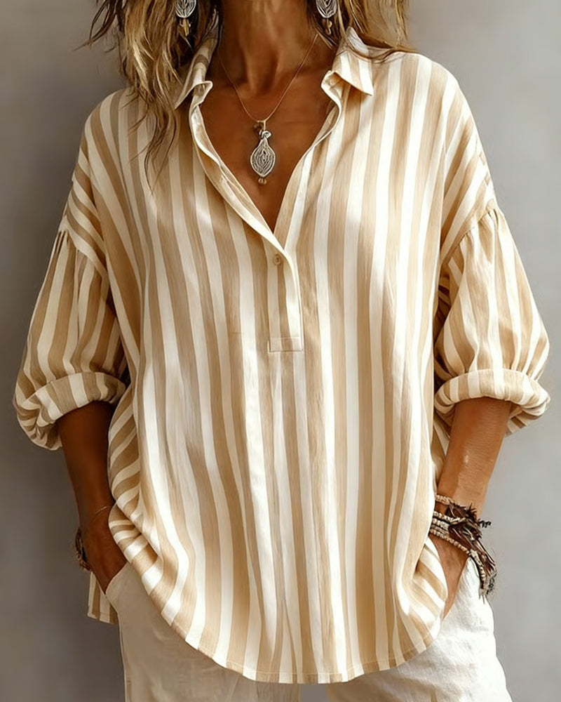 Jayda | Loose Striped Blouse with Collar