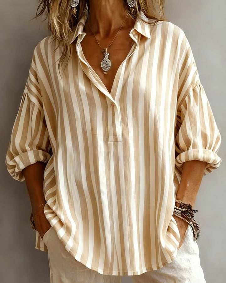Jayda | Loose Striped Blouse with Collar