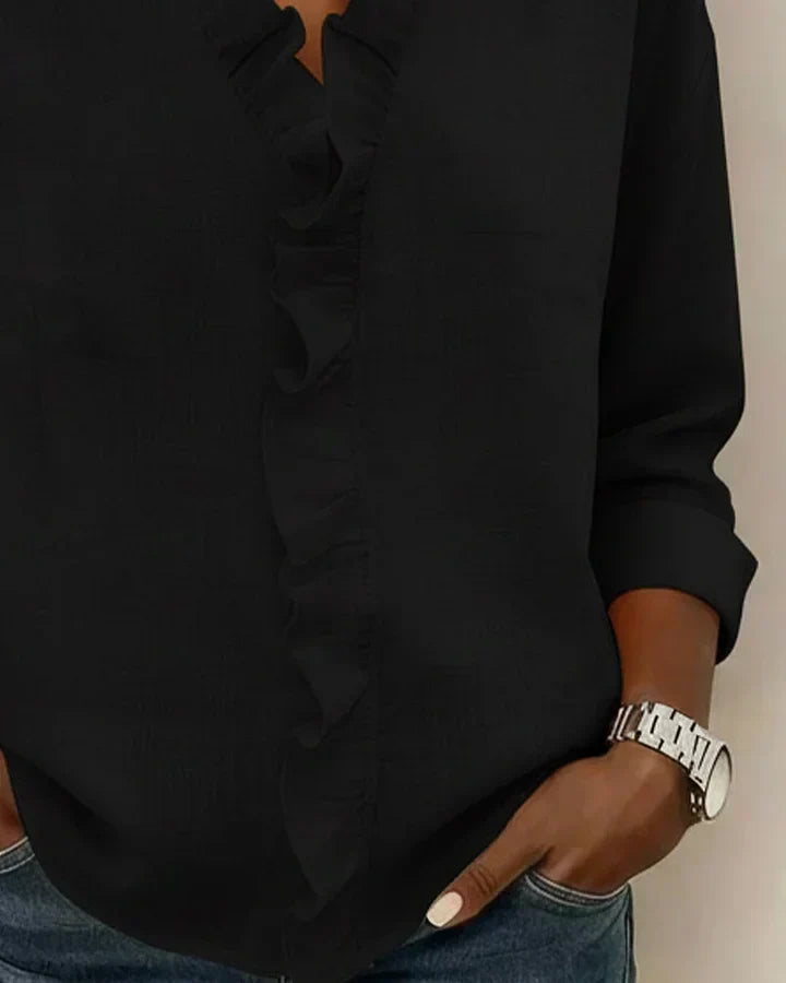 Janel | Blouse with Ruffles, V-Neck and Long Sleeves
