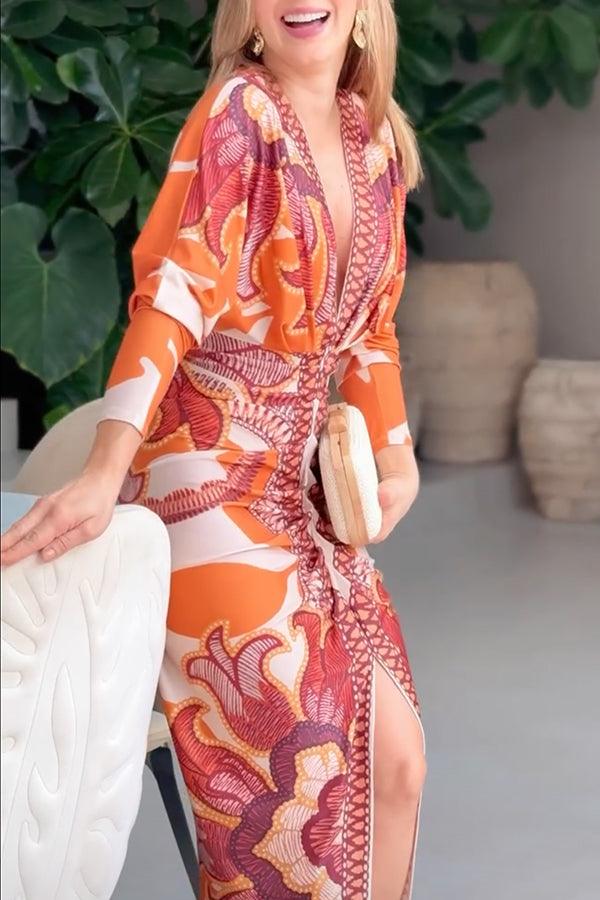 Elaina | Sun Escape Unique Print Dolman Midi Dress