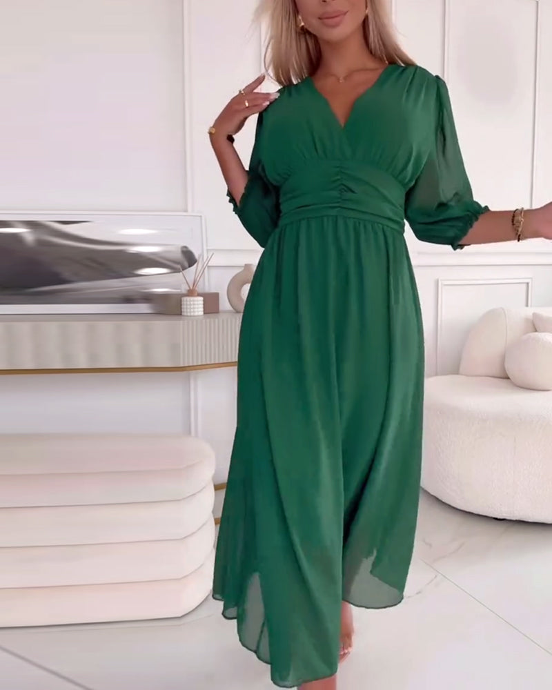 Emmaline | V-Neck Solid Color Waist Dress