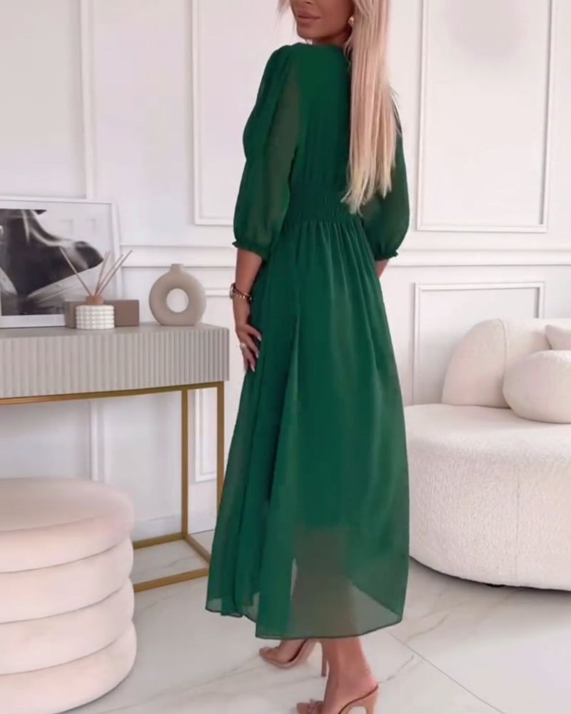Emmaline | V-Neck Solid Color Waist Dress