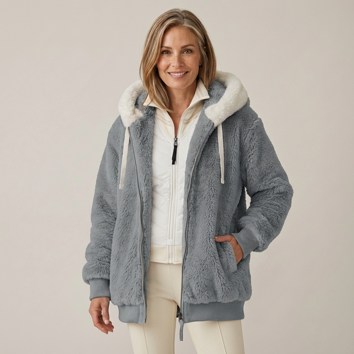 Georgette – Striped Faux Fur Hooded Jacket