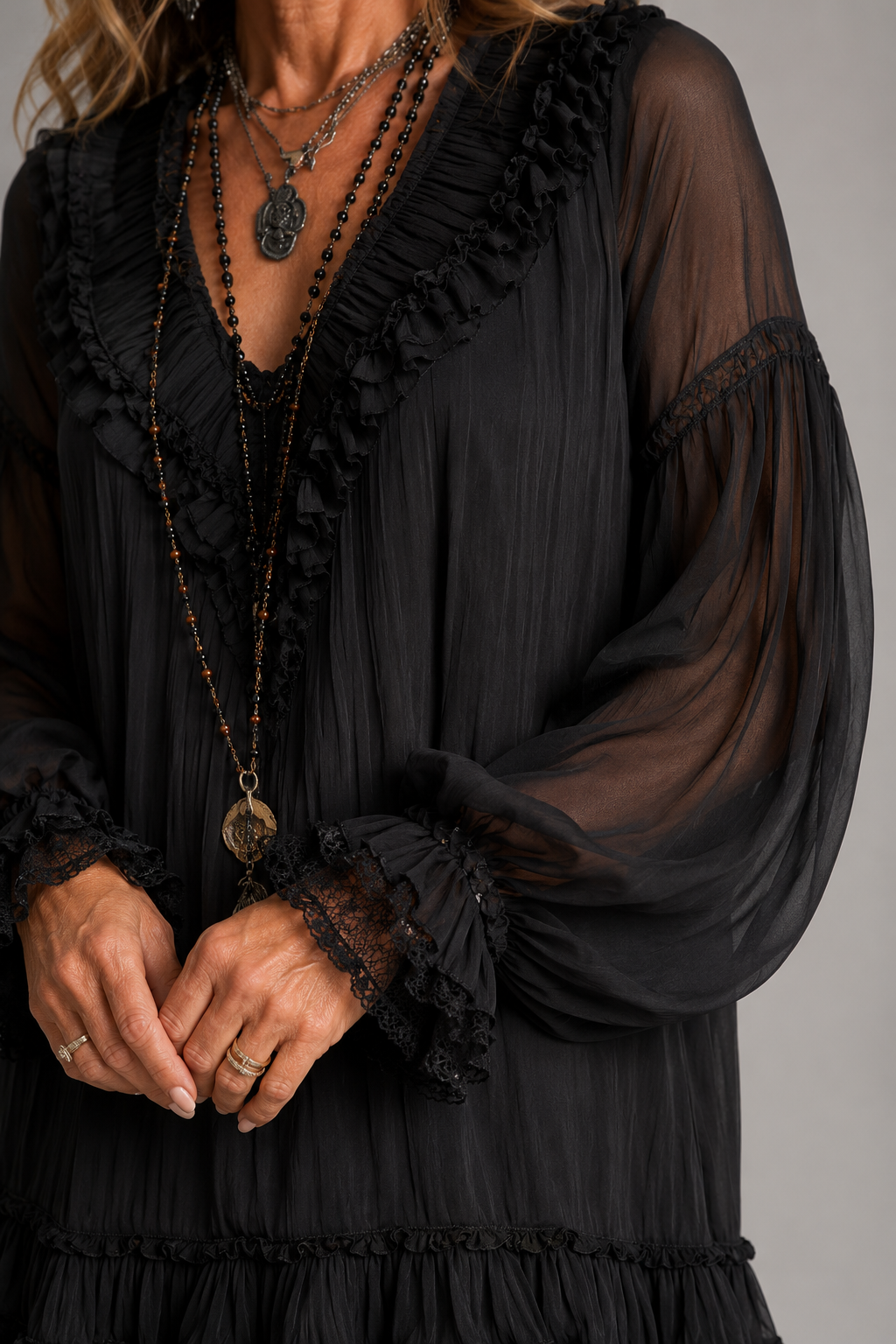 Sherry – Ruffled Chiffon-Look Mini Dress