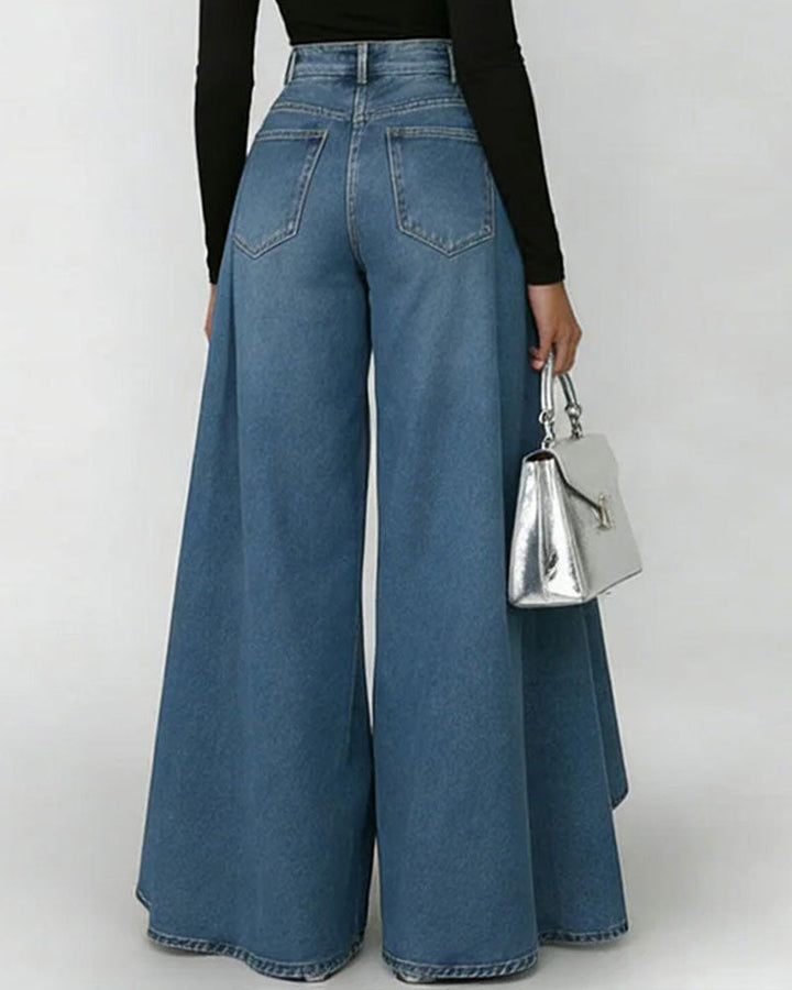 Deanna – Wide-Leg Denim Jeans with Flared Panels
