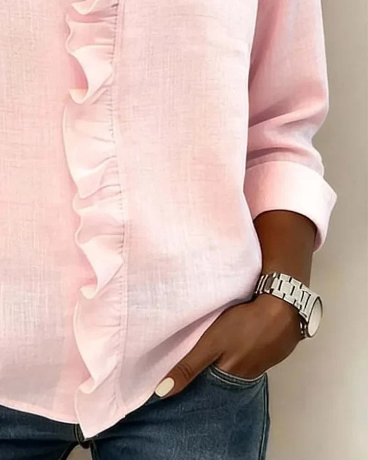 Janel | Blouse with Ruffles, V-Neck and Long Sleeves