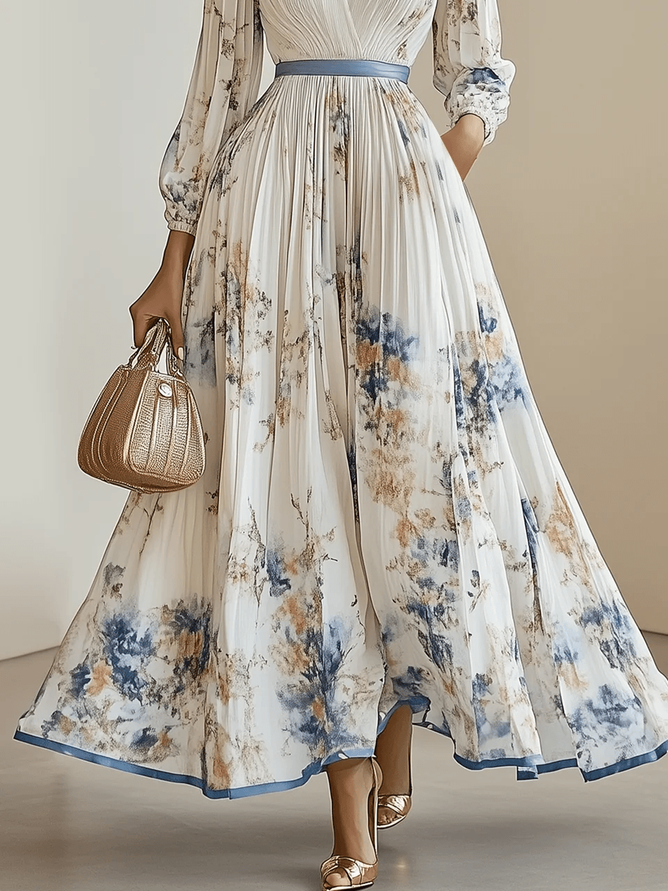 Lenya | White Floral Chiffon Balloon Sleeve Maxi Dress