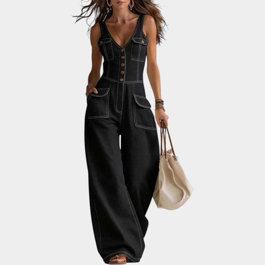 Shannon – Wide Leg Denim-Look Jumpsuit