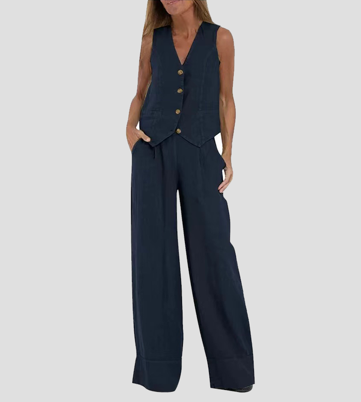 Cristina | Buttoned Vest and Wide-Leg Pants Set