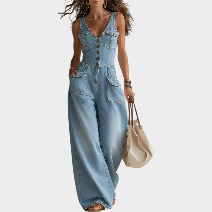 Shannon – Wide Leg Denim-Look Jumpsuit