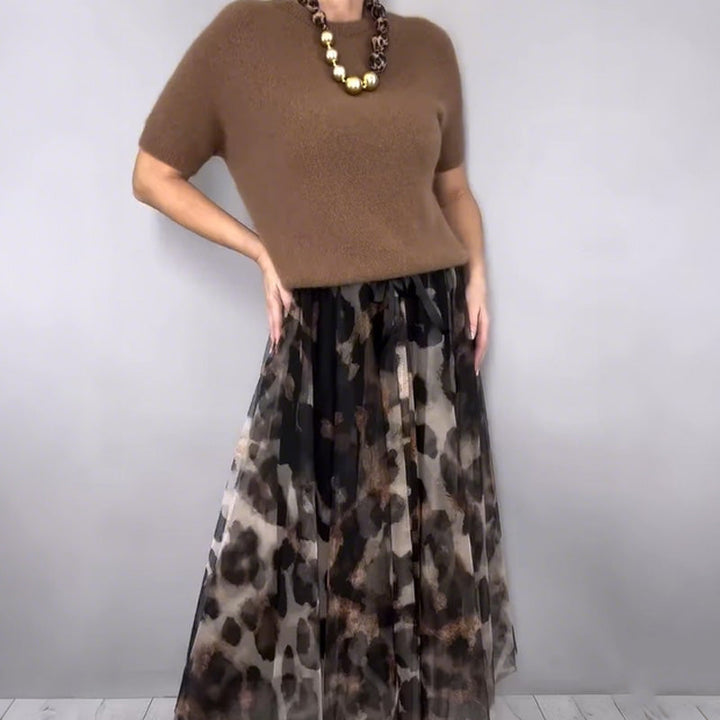 Precious | Leopard Flowy Skirt and Sweater Set