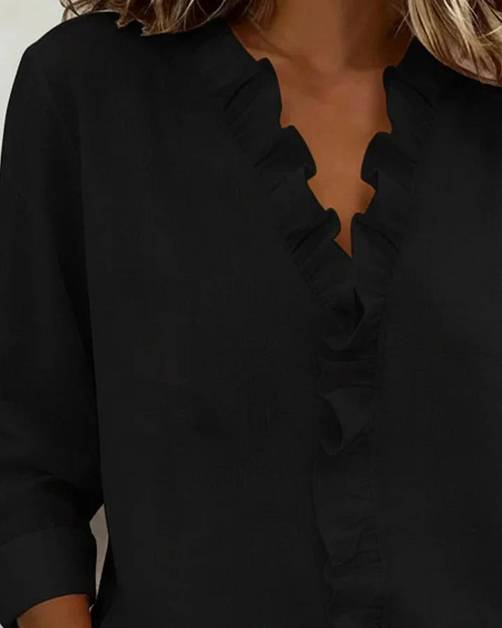 Janel | Blouse with Ruffles, V-Neck and Long Sleeves