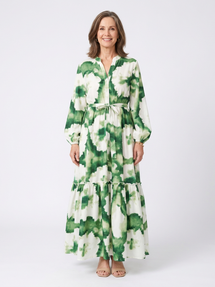 Lavinia | Long Sleeve Tie Waist Tiered Maxi Dress