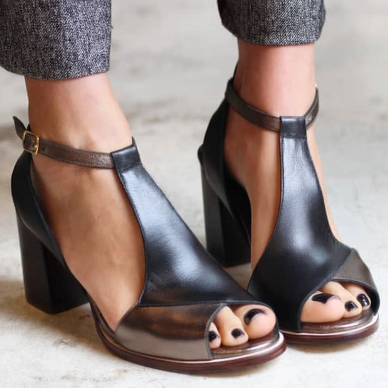 Saoirse | Black Patchwork Peep Toe Heels