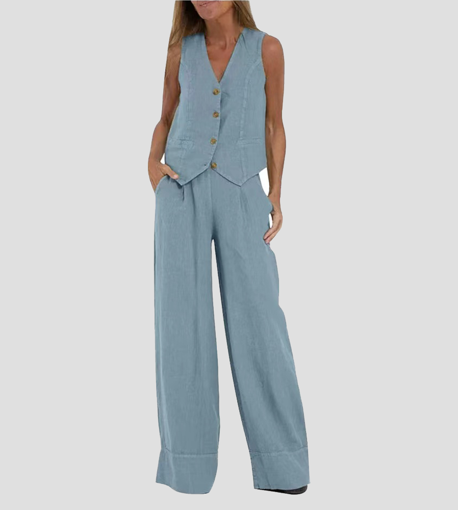 Cristina | Buttoned Vest and Wide-Leg Pants Set