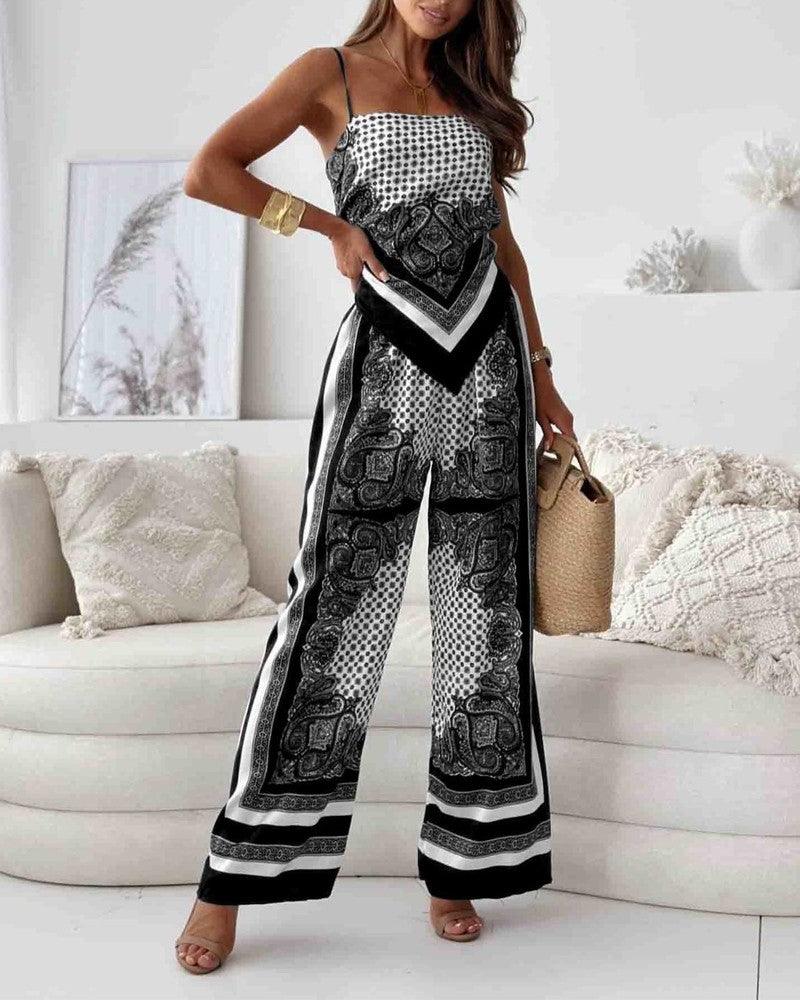 Carolanne | Vacation Ready Stylish Lace-Up Vest & Pants Two-Piece Set Dress