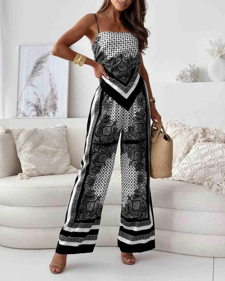 Carolanne | Vacation Ready Stylish Lace-Up Vest & Pants Two-Piece Set Dress