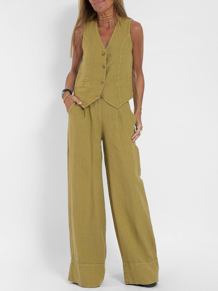 Cristina | Buttoned Vest and Wide-Leg Pants Set