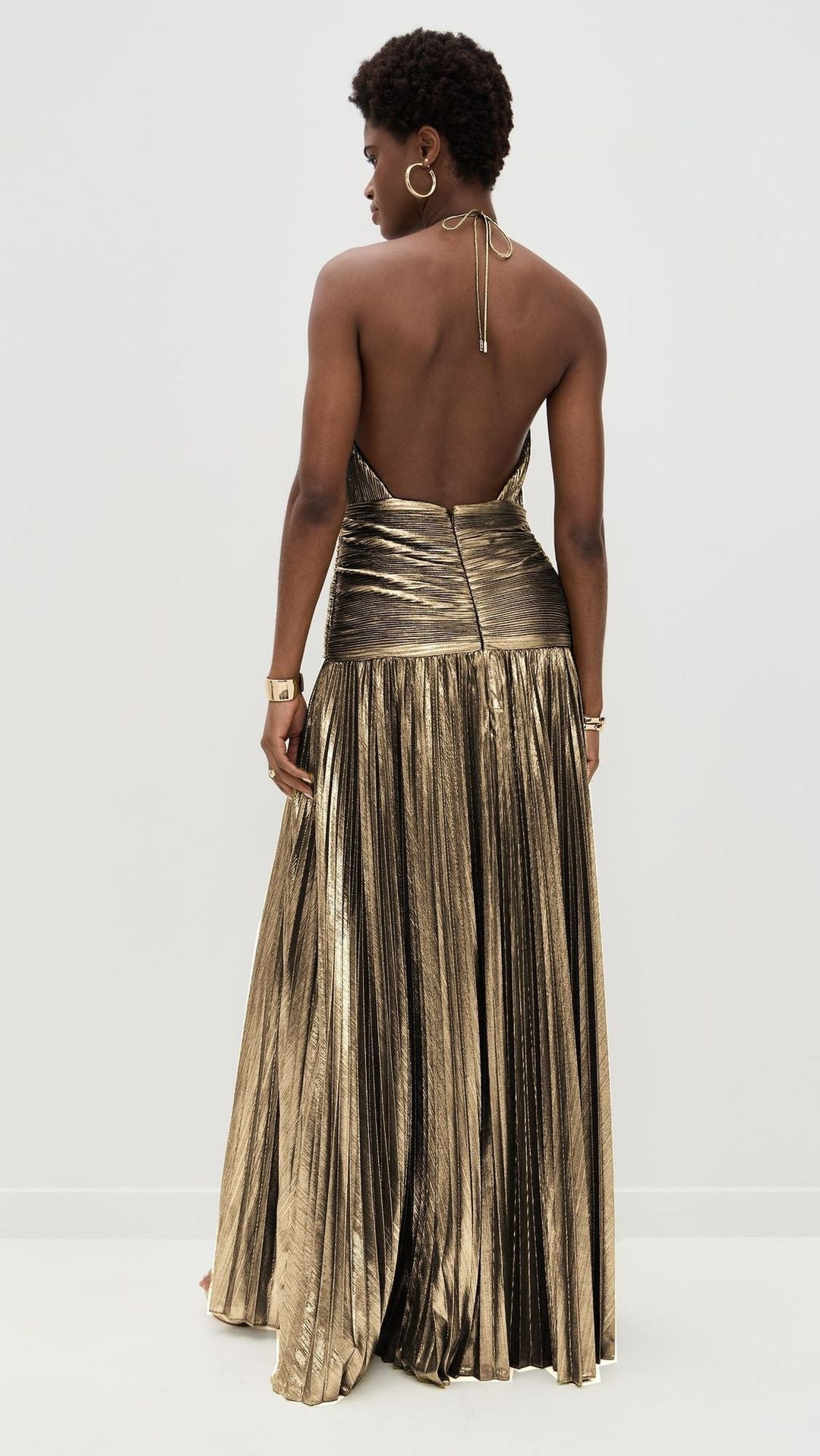 Kasey | Trendy Metallic Plissé Halter Gown