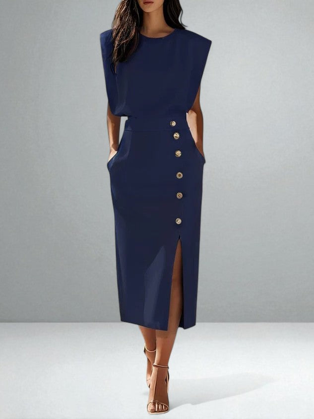 Olena | Elegant Button Midi Dress