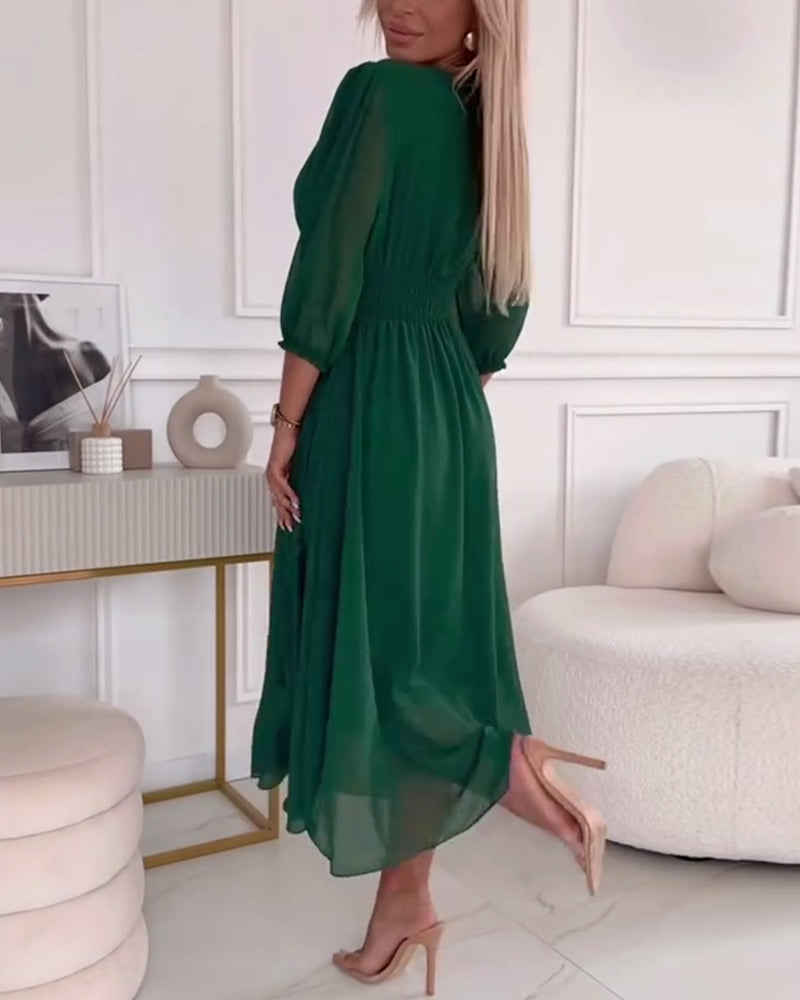 Emmaline | V-Neck Solid Color Waist Dress