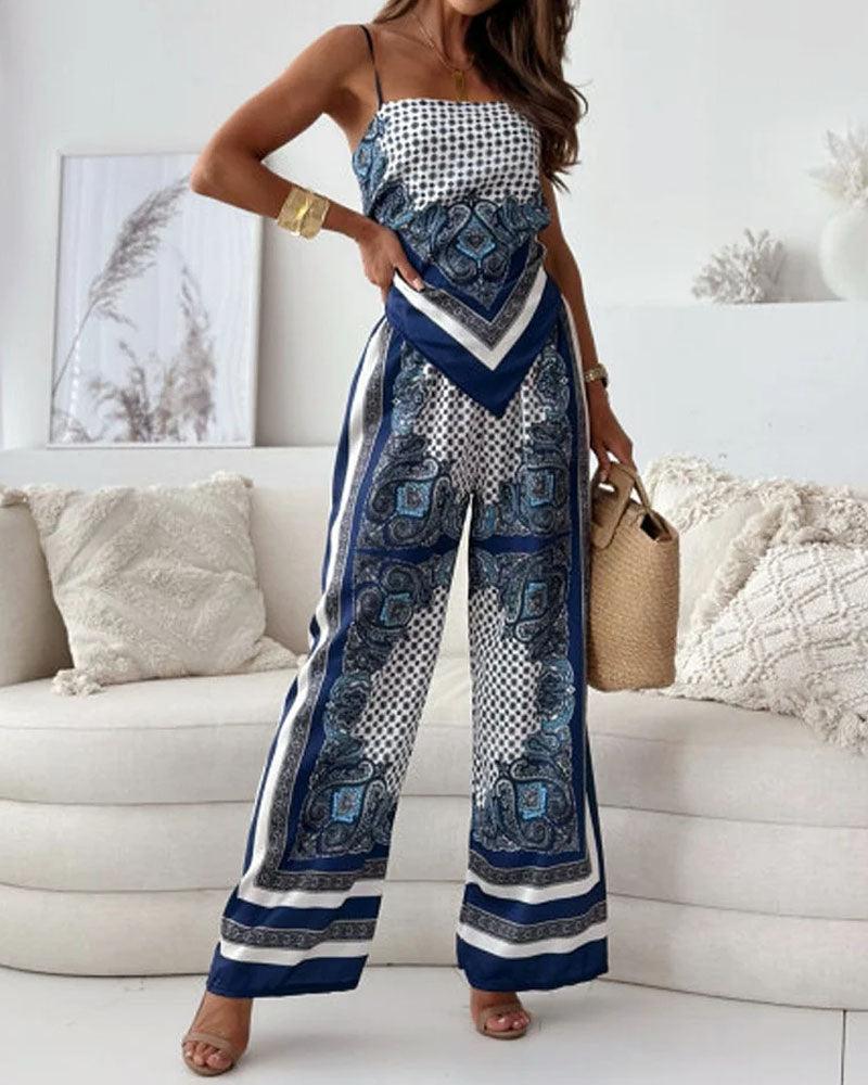 Carolanne | Vacation Ready Stylish Lace-Up Vest & Pants Two-Piece Set Dress