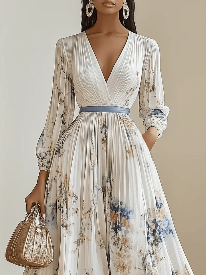 Lenya | White Floral Chiffon Balloon Sleeve Maxi Dress