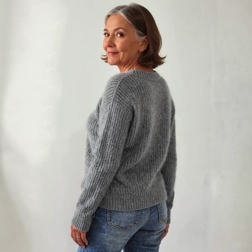 Lynn – Fluffy Knit Sweater with Sheep Print
