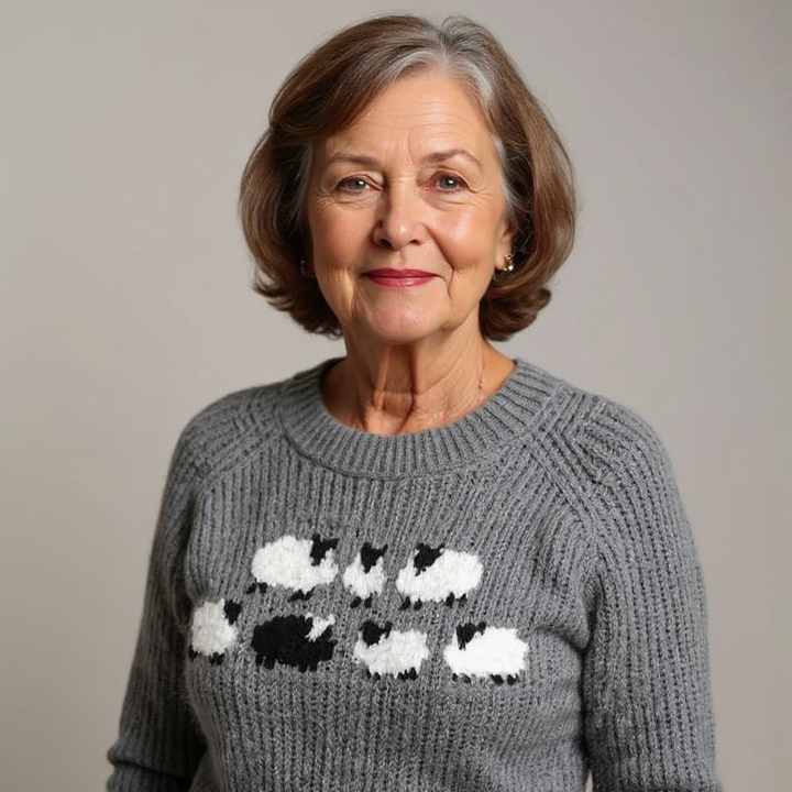 Lynn – Fluffy Knit Sweater with Sheep Print