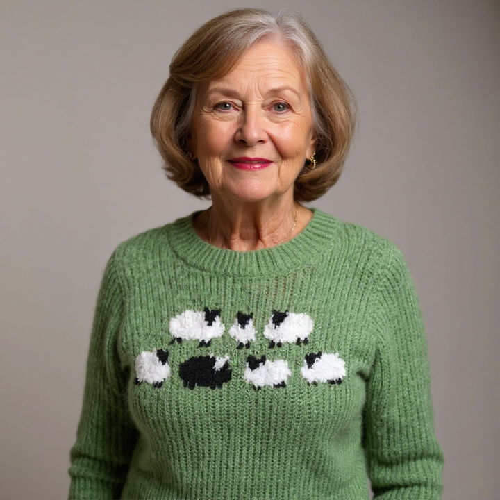 Marie – Charming Sheep Intarsia Knit Sweater