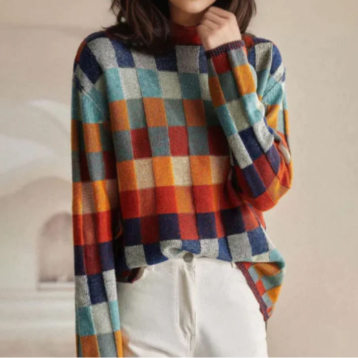 Faye – Retro Check Turtleneck Sweater