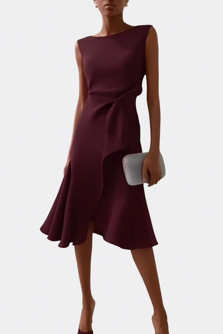 Evie | Draped Asymmetric Midi Dress