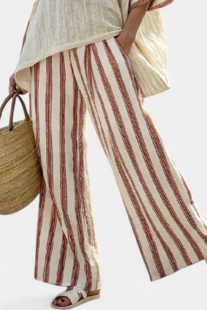 Mercy | Elegant Rustic Striped Top & Cream Linen Pants