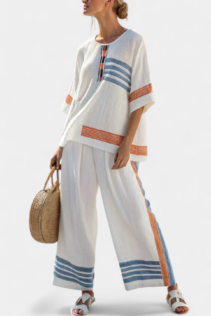 Aliyah | Sophisticated Blue-Orange Striped Top & Pants