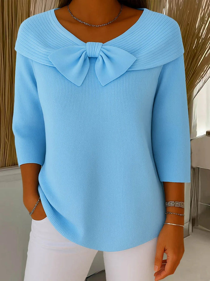 Patricia – Fitted Ribbed Knit Top with Bow Detail