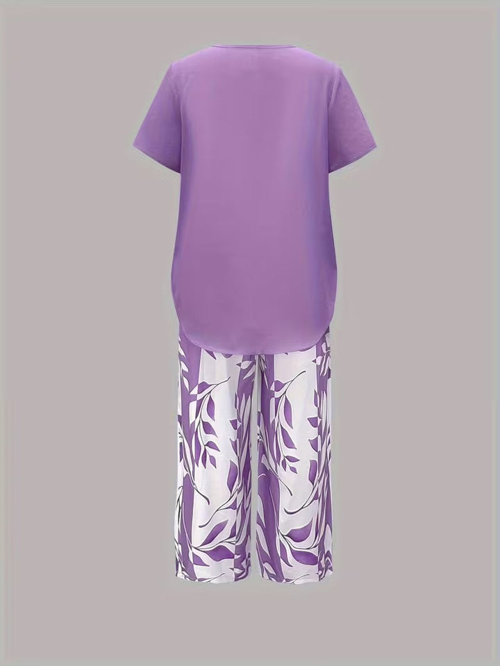 Portia | Casual Leaf Print Two-Piece Set