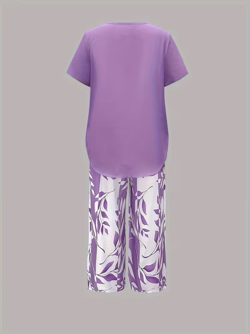 Christen | Casual Leaf Print Two-Piece Set
