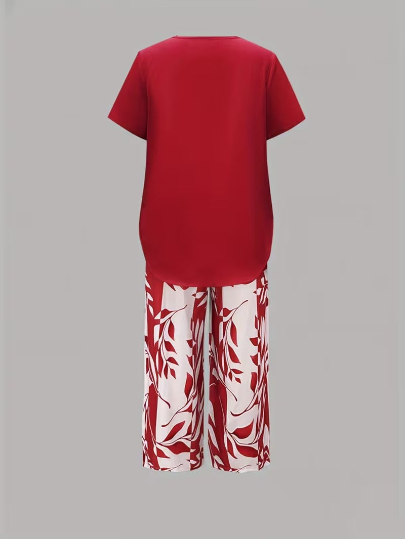 Christen | Casual Leaf Print Two-Piece Set